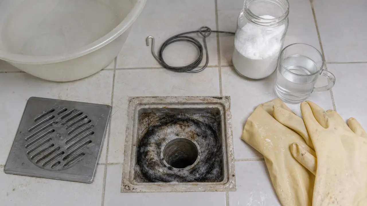 Deboucher la douche : furet et bicarbonate pour bonde bouchée