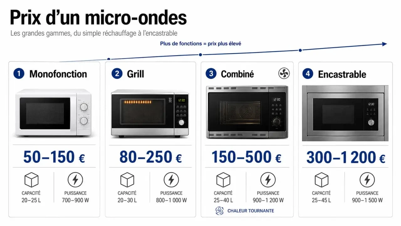 Prix micro onde : comparatif visuel des gammes et fourchettes de prix