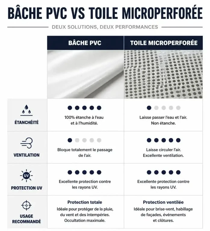 Comparatif des types de bâches pour pergola : PVC vs microperforée pour choisir la protection idéale.