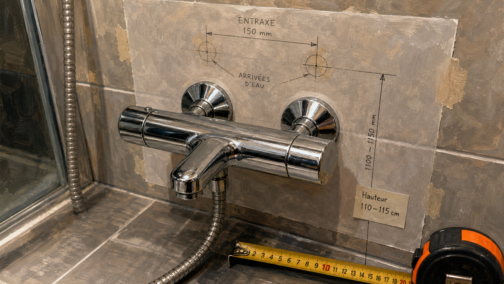 Hauteur mitigeur douche : installation et normes (110–115 cm)