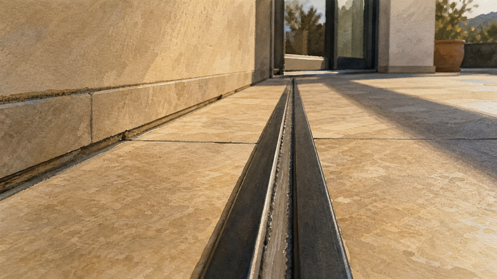 Joint dilatation carrelage : profilé de séparation sur terrasse carrelée