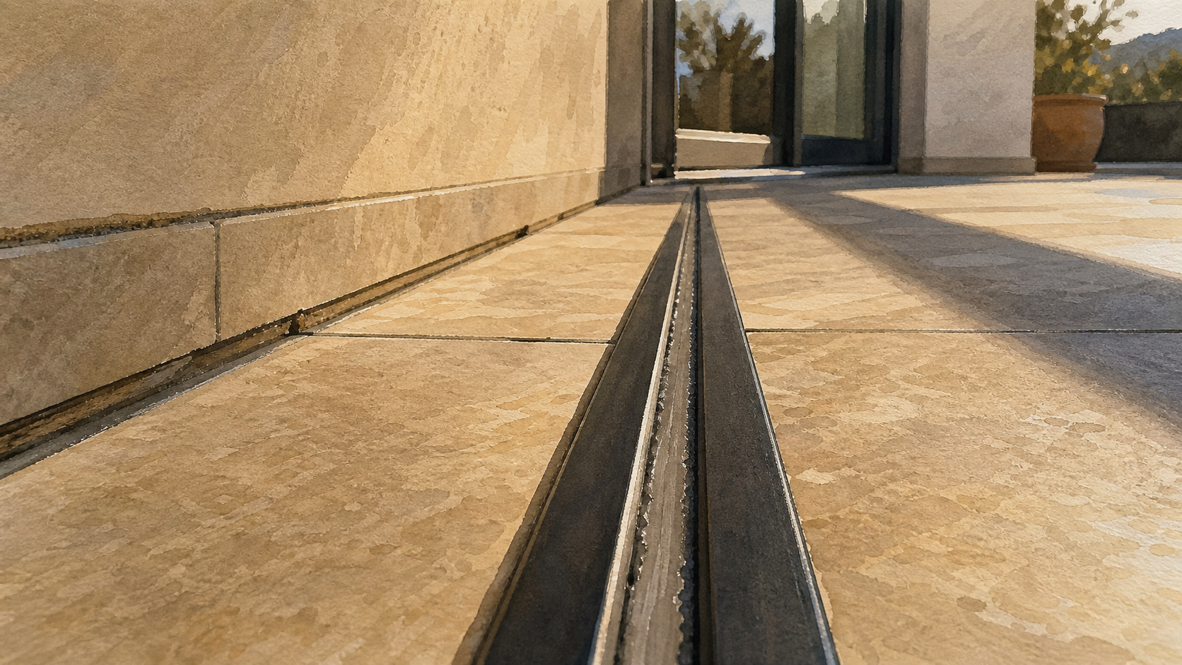 Joint dilatation carrelage : profilé de séparation sur terrasse carrelée