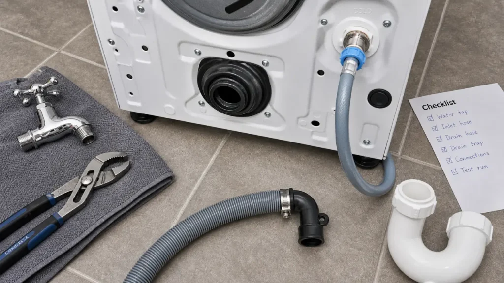Lave linge branchement : eau froide, évacuation, prise de terre