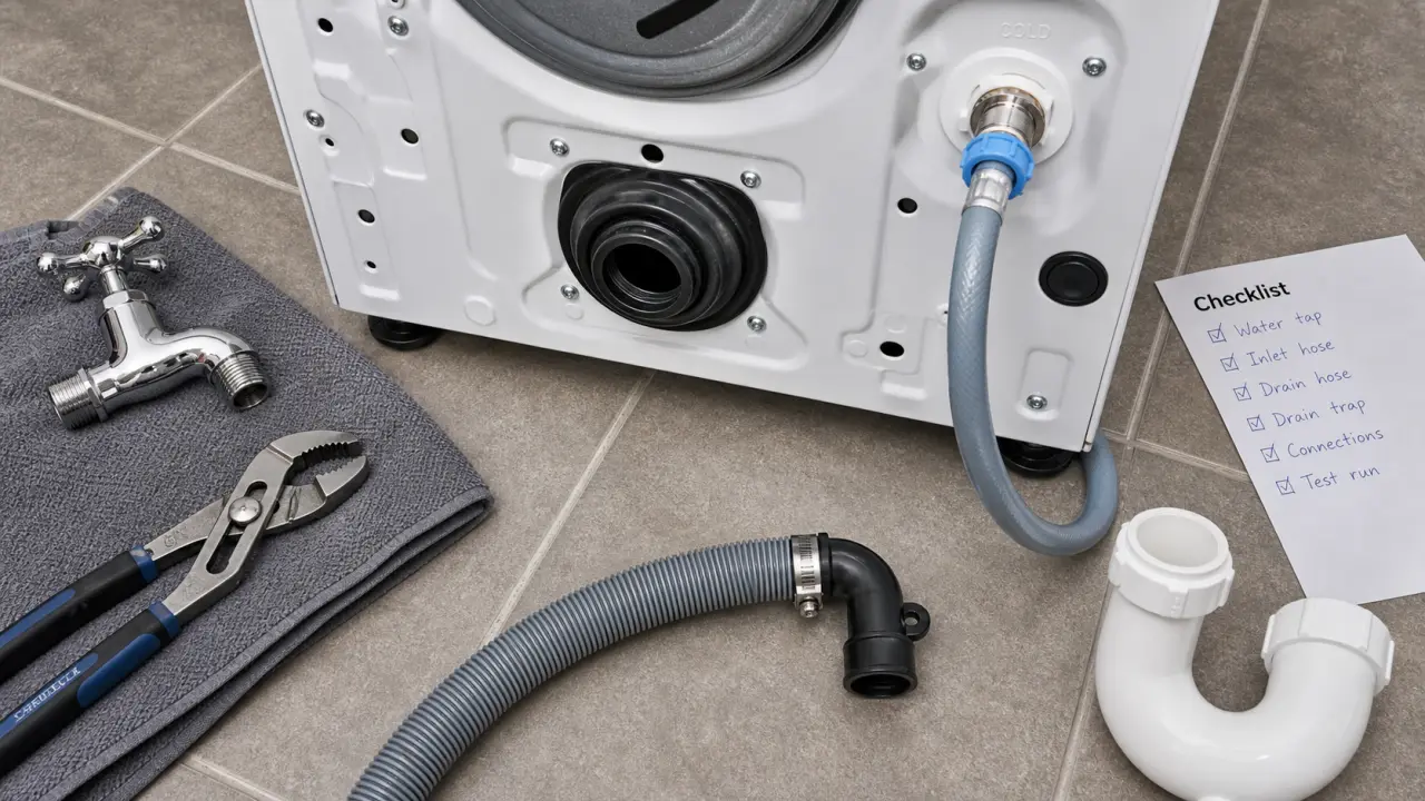 Lave linge branchement : eau froide, évacuation, prise de terre