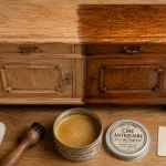 Cire meuble en bois : chiffon et cire en pâte, lustrage sur bois clair