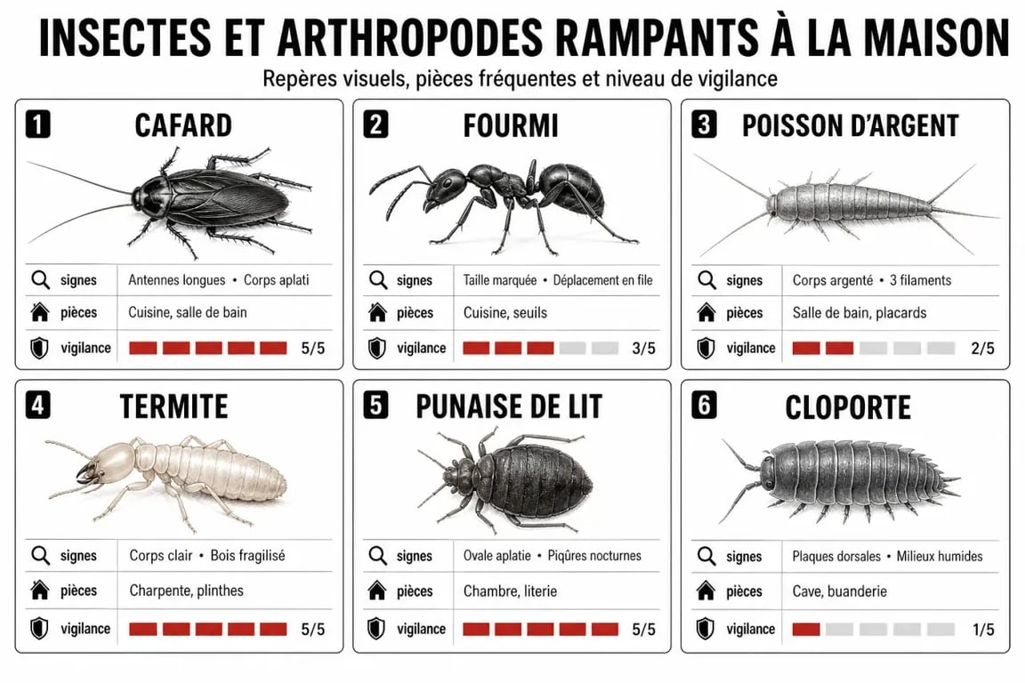 Insecte rampant maison : comparaison des nuisibles courants et de leurs signes