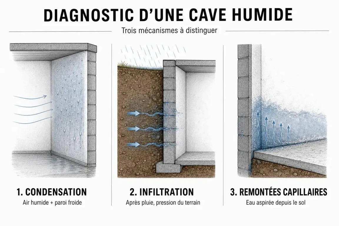 Cave humide que faire : schéma des causes et des solutions dans une cave