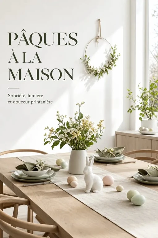 Décoration maison paques dans un intérieur élégant avec table de fête, fleurs et œufs pastel