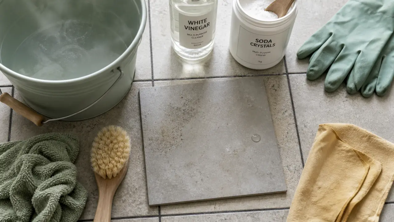 Nettoyer du carrelage encrassé : brosse, vinaigre et calcaire