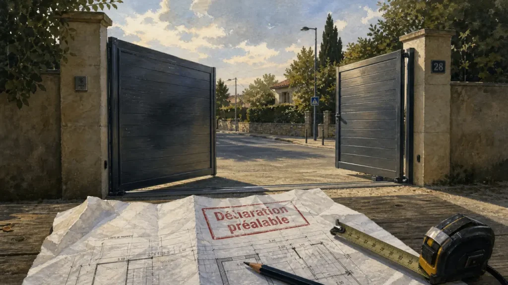 Portail sur rue : ouverture intérieure, recul à prévoir et PLU à vérifier