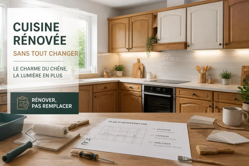 Peindre, conserver le chêne ou changer le plan de travail : moderniser une ancienne cuisine rustique sans tout remplacer