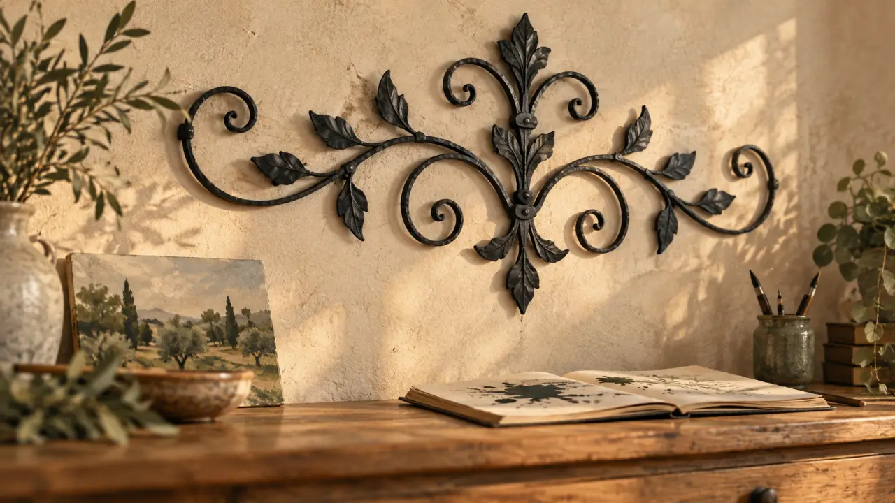 Décoration fer forgé intérieur noire mat sur mur beige