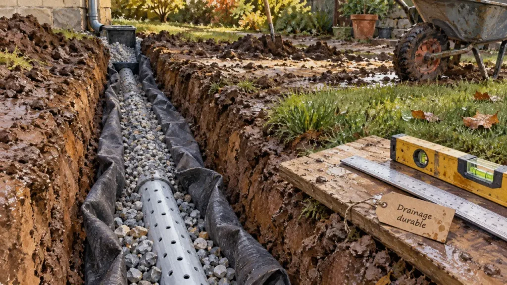 Un drain sans exutoire ne résout rien, même sur un terrain bien préparé