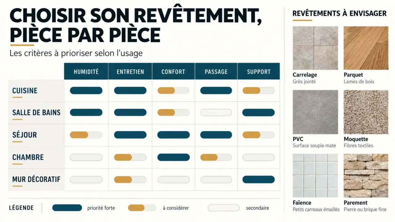 Travaux revêtement : critères de choix des matériaux selon chaque pièce